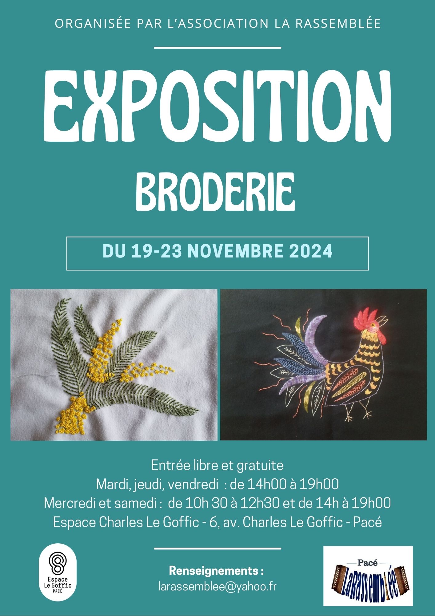 Exposition "Broderie" du 19 au 23 nov à l'Espace Ch. Le Goffic @ La Rassemblée